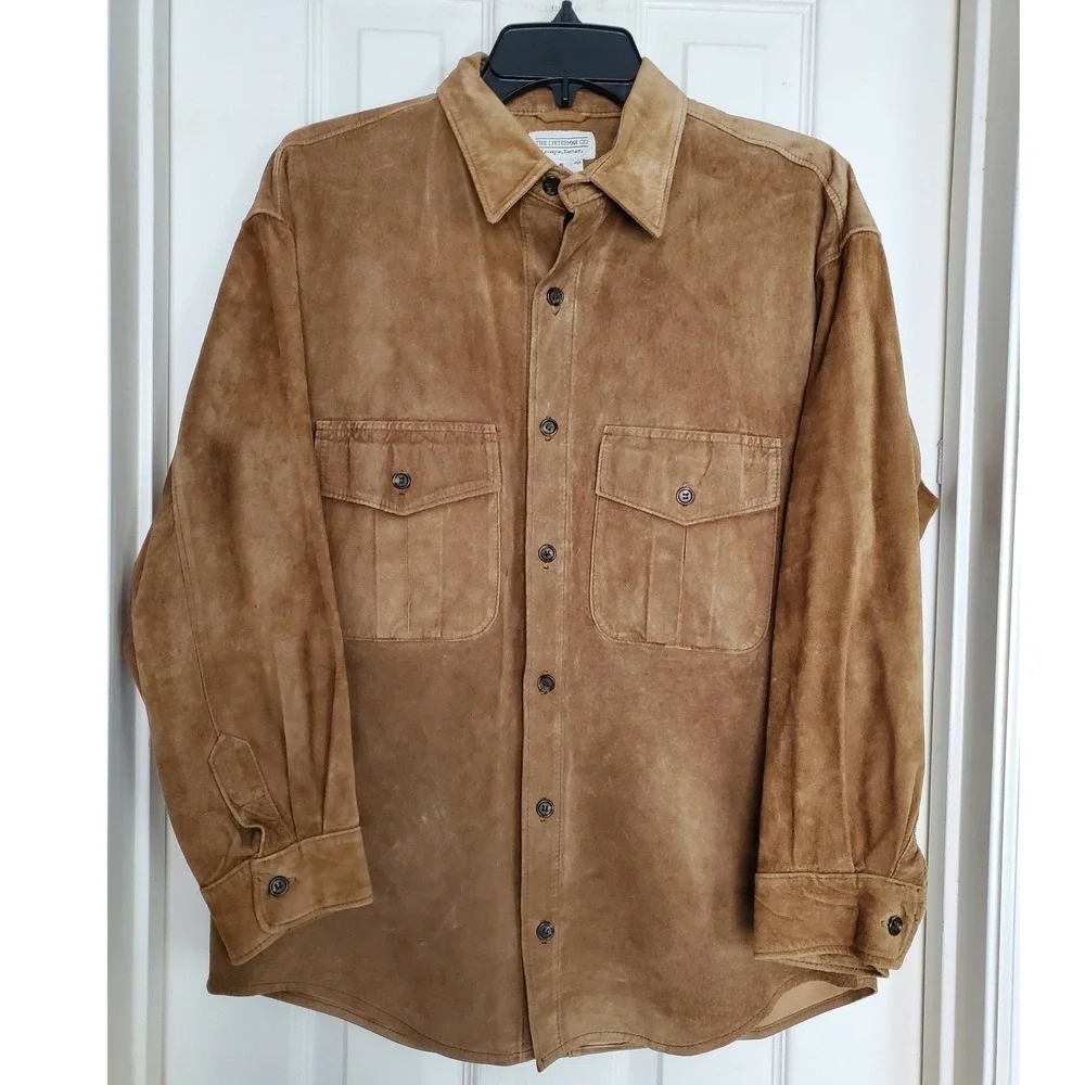 J. Peterman Co Suede Leather Shirt Brown Western Workwear Button Up Jacket Small